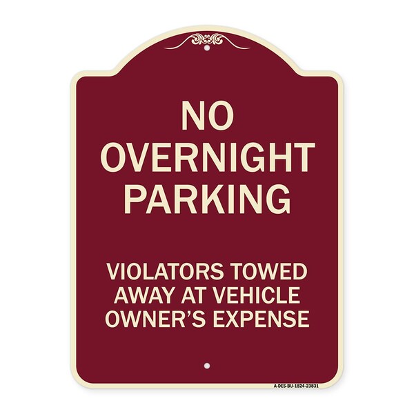 Signmission No Overnight Parking Violators Towed Away Vehicle Owners Expense Alum, 18" L, 24" H, BU-1824-23831 A-DES-BU-1824-23831 - main